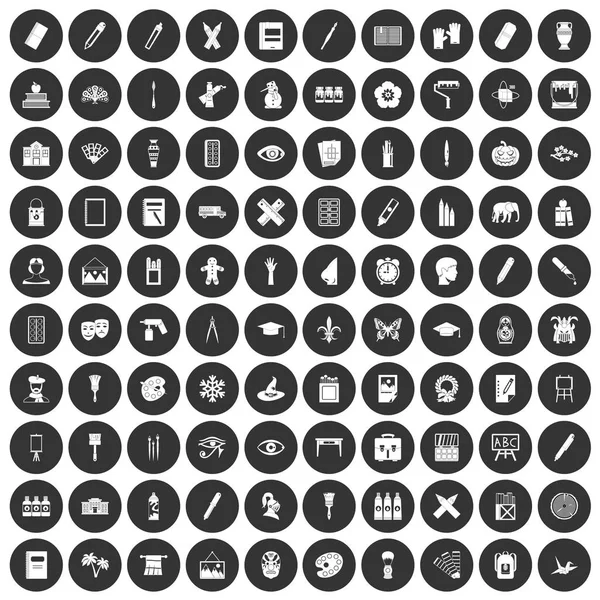 100 Malování školy ikony nastavit černý kruh — Stockový vektor