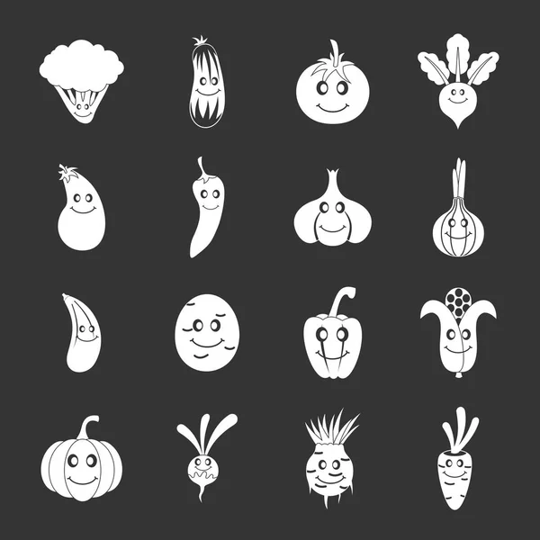 Iconos de verduras sonrientes conjunto vector gris — Vector de stock