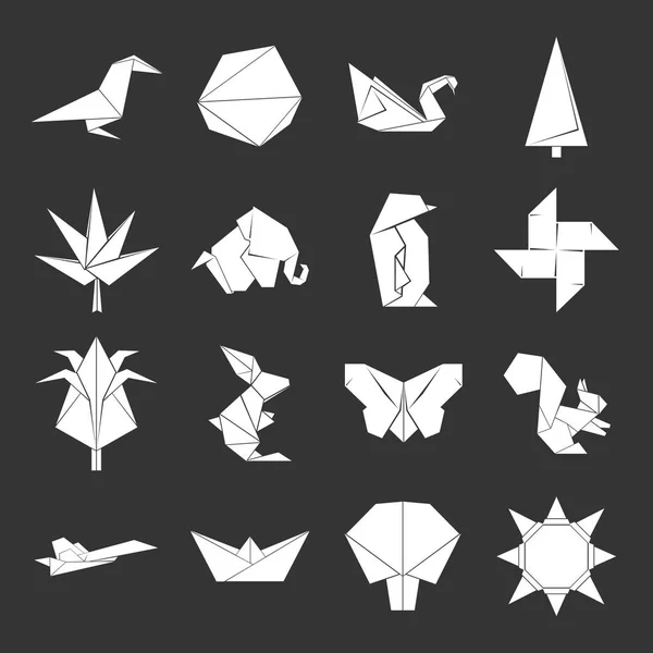 Origami icons set grey vector — Stock Vector