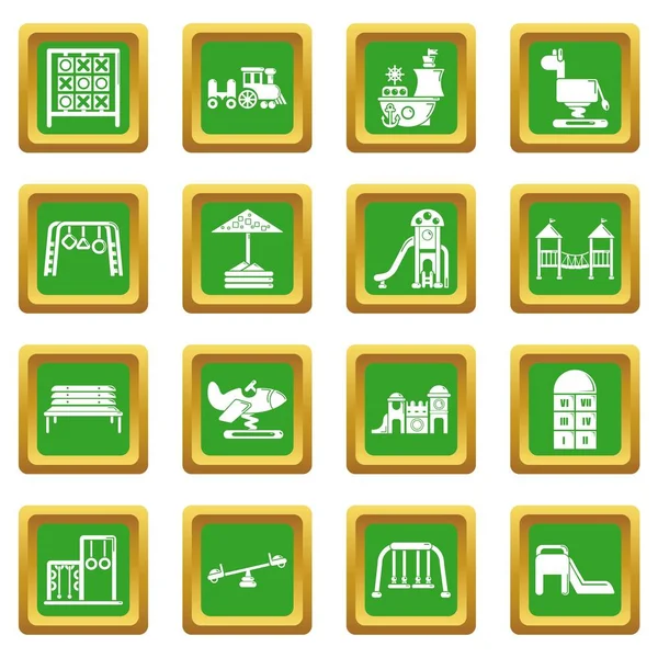 Equipo de juegos iconos conjunto verde cuadrado vector — Vector de stock