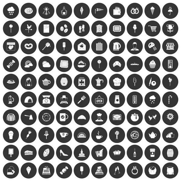 100 ζαχαροπλαστείο εικονίδια που μαύρο κύκλο — Διανυσματικό Αρχείο