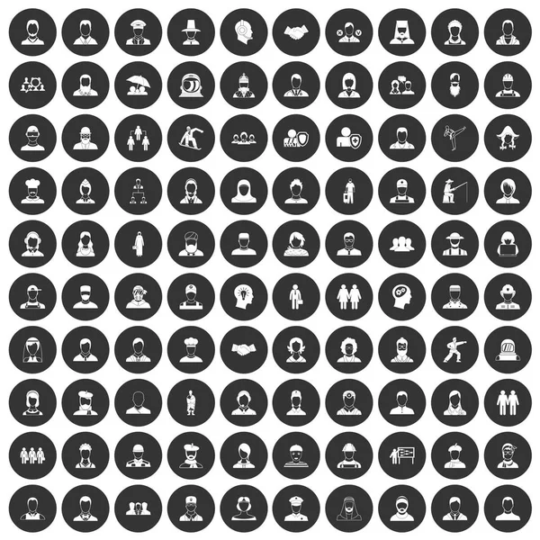 100 iconos de personas conjunto círculo negro — Archivo Imágenes Vectoriales