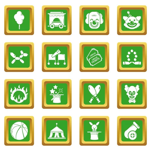 Iconos de circo conjunto verde cuadrado vector — Vector de stock