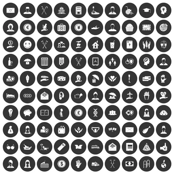 100 Philanthropie-Ikonen setzen schwarzen Kreis — Stockvektor