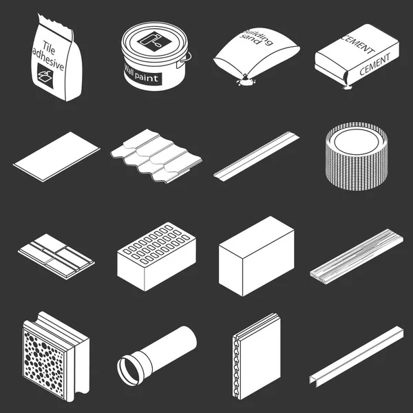 Iconos de materiales de construcción conjunto vector gris — Archivo Imágenes Vectoriales