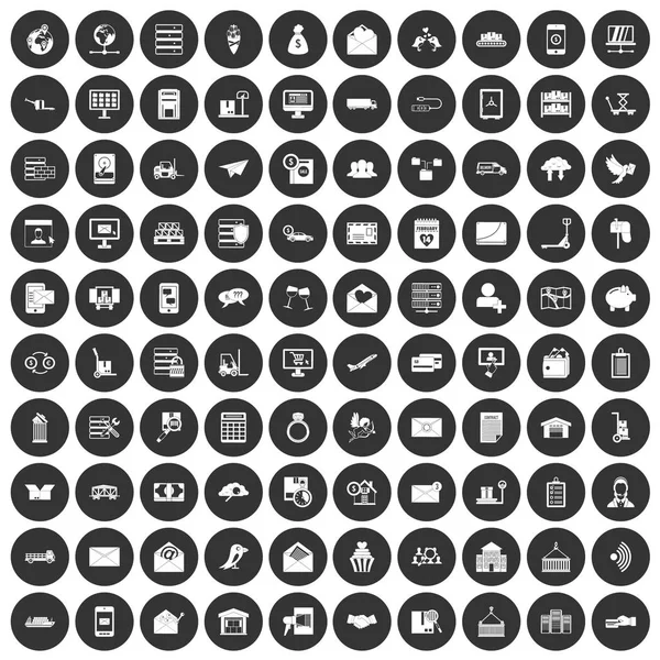 100 postal service icons set black circle — Stock Vector