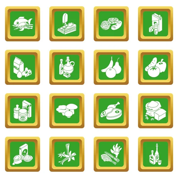 Shop navigation foods icons set green square vector — Stock Vector