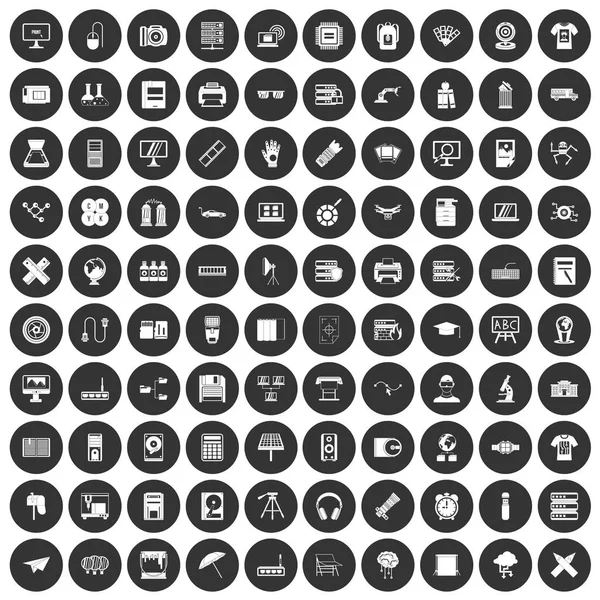 100 icônes d'imprimante réglées cercle noir — Image vectorielle