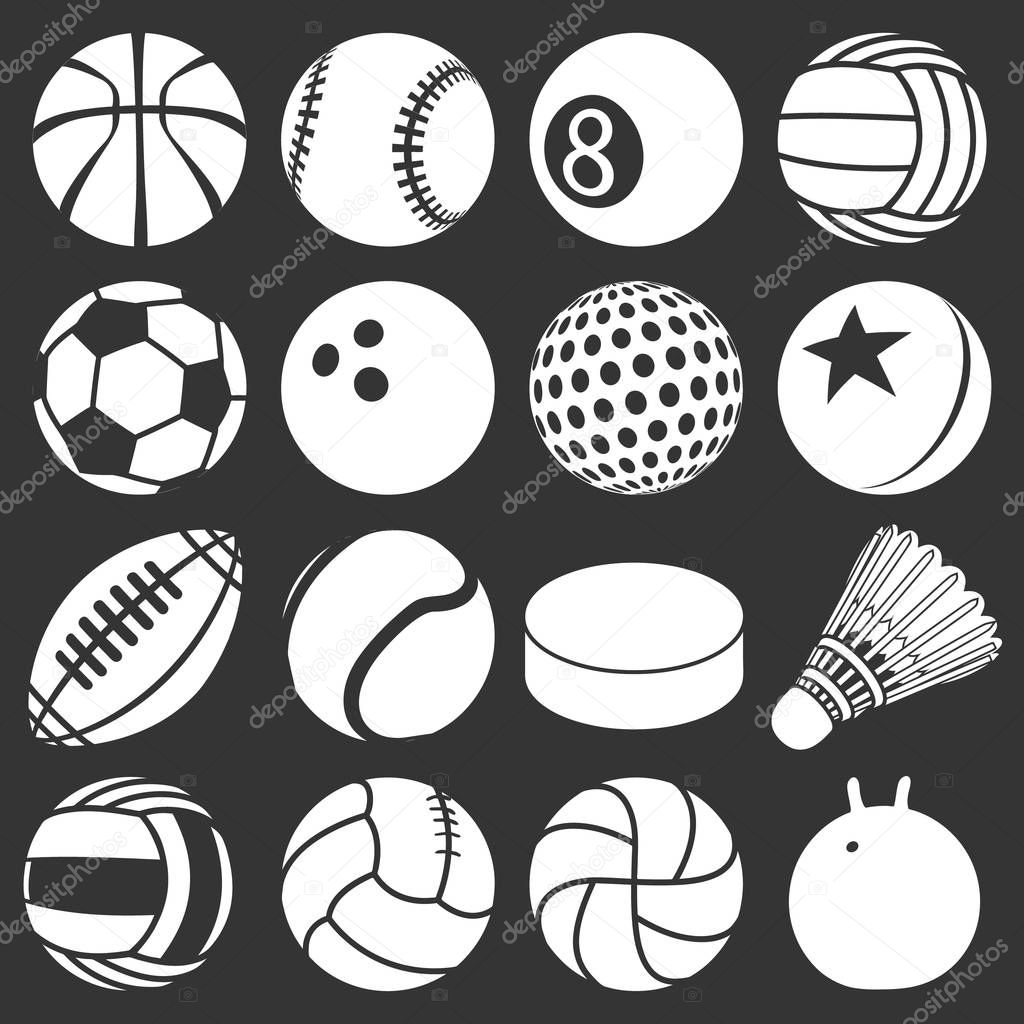 Sport balls icons set grey vector