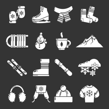 Gri vektör kış giysileri Icons set
