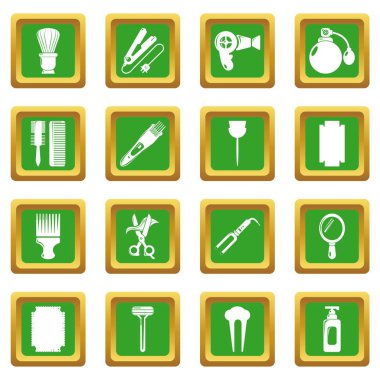 Yeşil kare vektör Kuaför Icons set