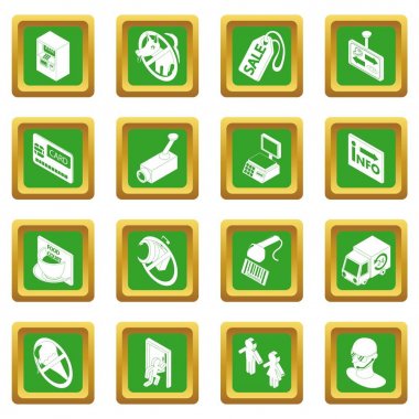 Shop gezinti gıda yeşil Icons set vektör kare