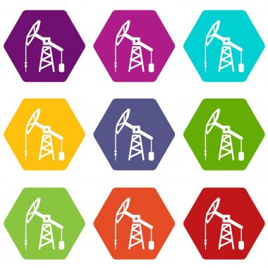 9 vektör petrol sondaj platformu Icons set