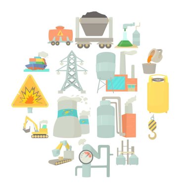 Endüstriyel sembolleri Icons set, karikatür tarzı