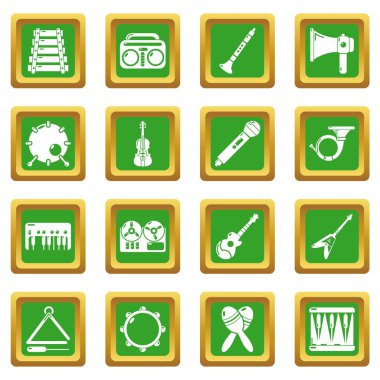 Yeşil kare vektör müzik aletleri Icons set