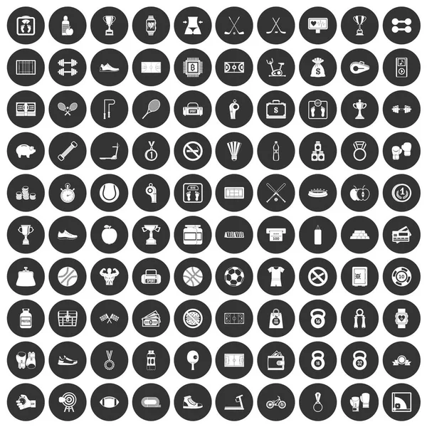 100 icônes de basket-ball ensemble cercle noir — Image vectorielle
