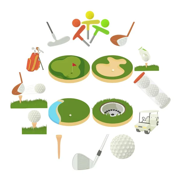 Articles de golf icônes ensemble, style dessin animé — Image vectorielle