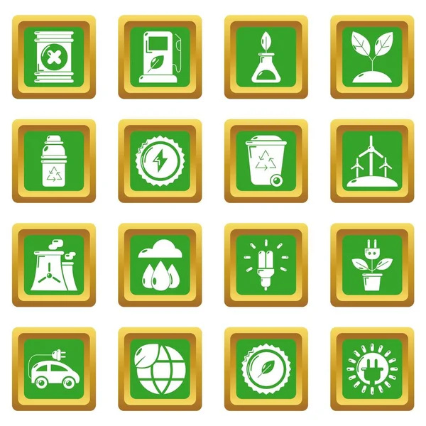 Iconos de ecología conjunto verde cuadrado vector — Vector de stock