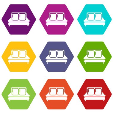 9 vektör Çift Kişilik Yatak Icons set