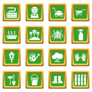 Yeşil kare vektör bahçıvan Icons set