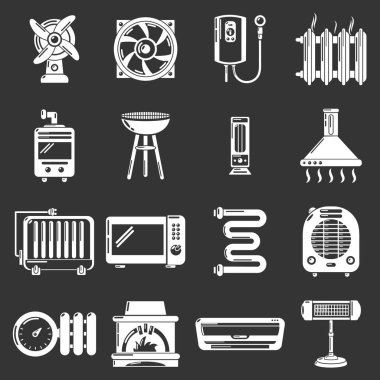 Isı soğuk hava akışı araçları Icons set gri vektör