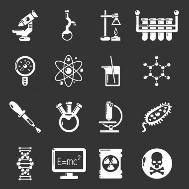 Gri vektör kimya laboratuvar Icons set