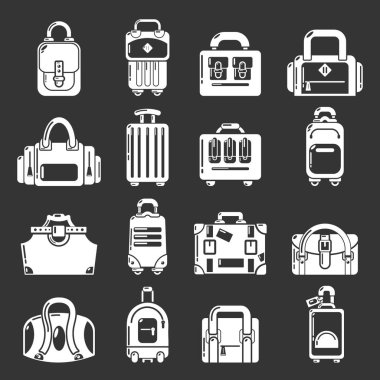 Çantası Bagaj bavul Icons set gri vektör