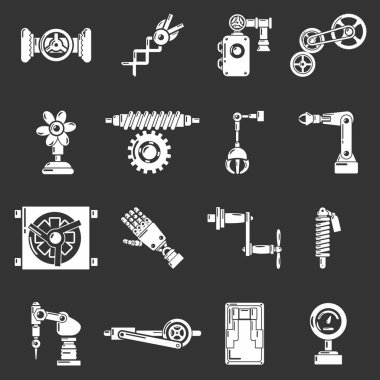 Gri vektör teknik mekanizmaları Icons set