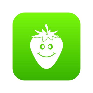 Olgun gülümseyen çilek simgesi dijital yeşil