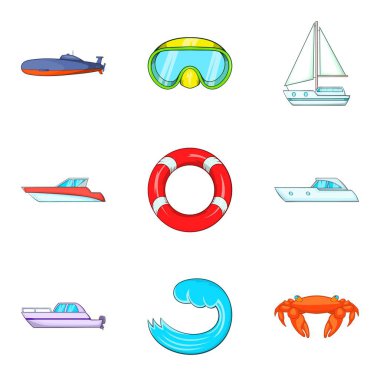 Su yüzey Icons set, karikatür tarzı