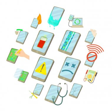 Onarım telefonları Icons set, karikatür tarzı düzeltmek