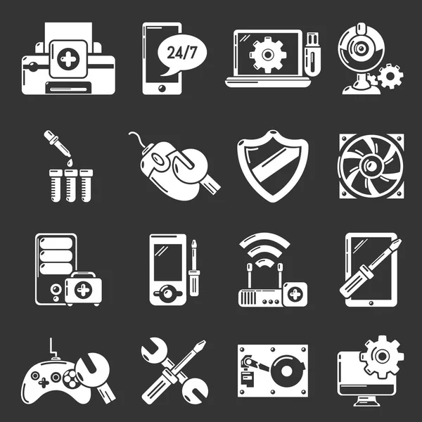 Iconos de servicio de reparación de computadoras conjunto vector gris — Archivo Imágenes Vectoriales