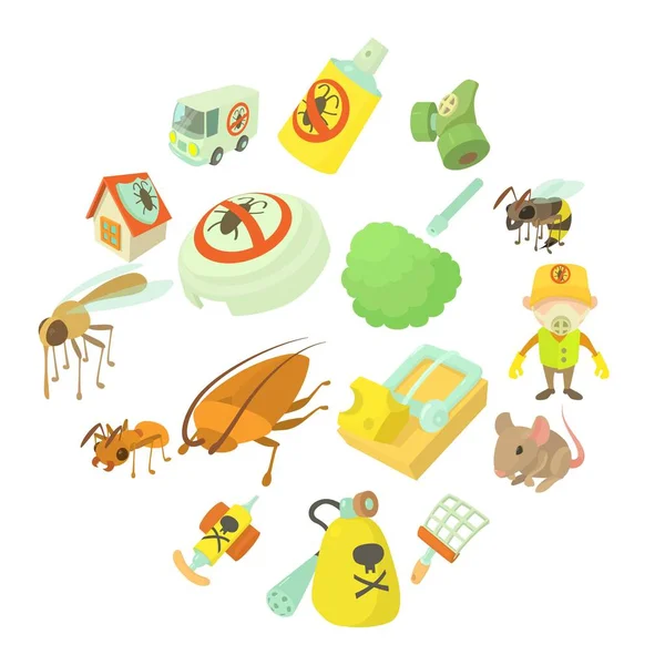 Pest control terminate icons set, cartoon style — Stock Vector