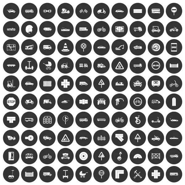 100 silnice ikony nastavit černý kruh — Stockový vektor