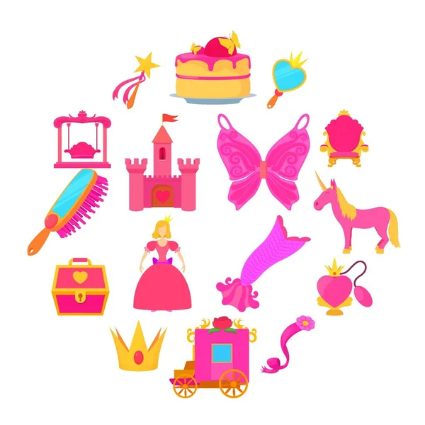 Principessa accessori icone set, stile cartone animato — Vettoriale Stock