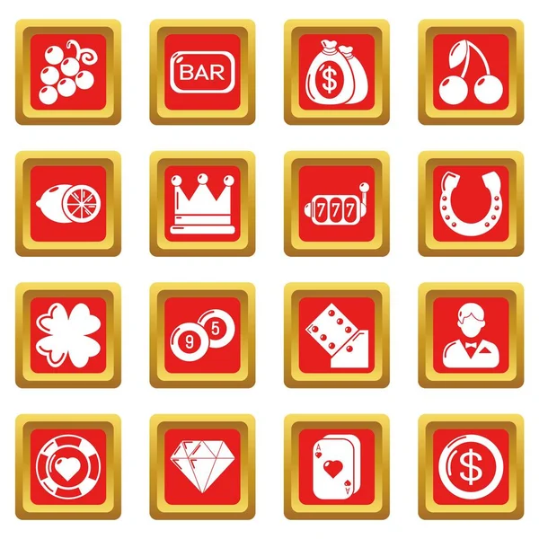 Casino icons set red square vector — Stock Vector