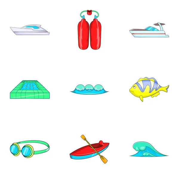Aquatory ikonok beállítása, rajzfilm stílusú — Stock Vector