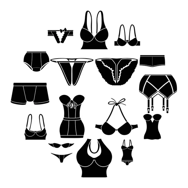 Conjunto de iconos de ropa interior color, estilo simple — Vector de stock