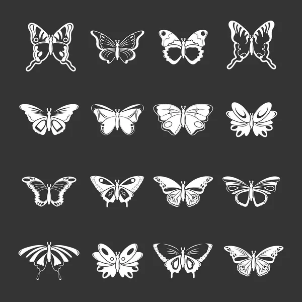 Mariposa colección iconos conjunto gris vector — Vector de stock