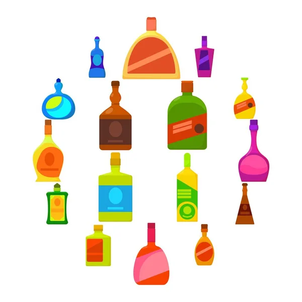 Flaskor typer ikoner set, tecknad stil — Stock vektor
