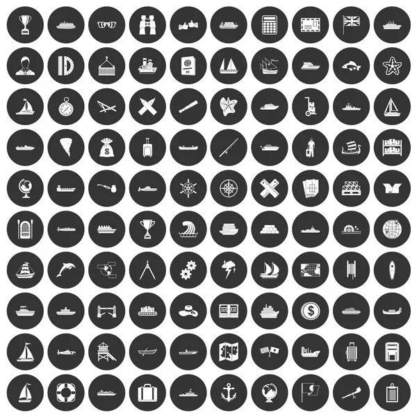 100 iconos de envío conjunto círculo negro — Archivo Imágenes Vectoriales