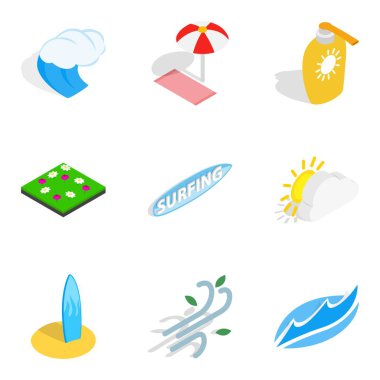 Su macera Icons set, izometrik stili