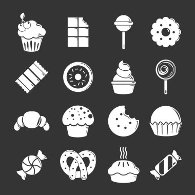 Tatlılar Pastalar Icons set gri vektör şeker