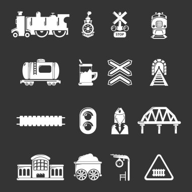 Tren demiryolu Icons set gri vektör