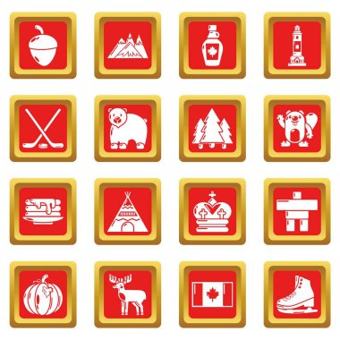 Kızıl Meydan vektör Kanada seyahat Icons set
