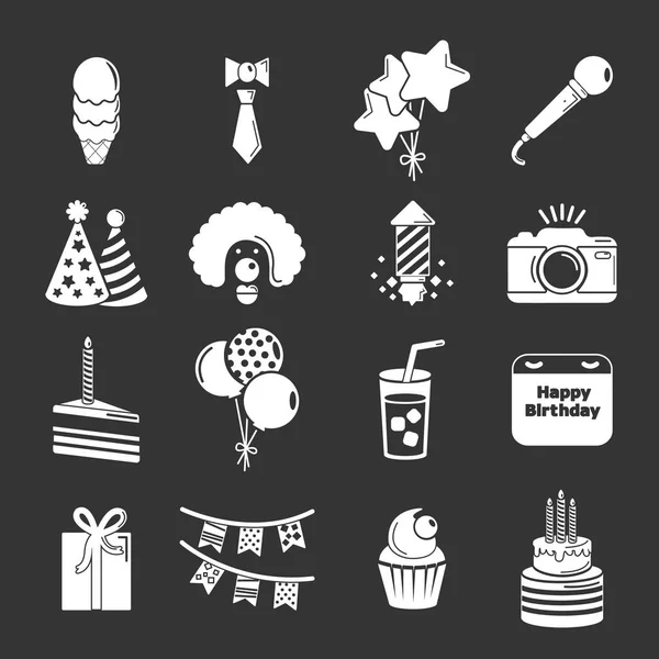 Feliz cumpleaños iconos conjunto gris vector — Vector de stock