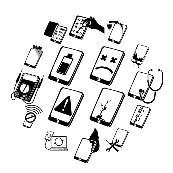 Riparazione telefoni fissare le icone impostate, stile semplice — Vettoriale Stock