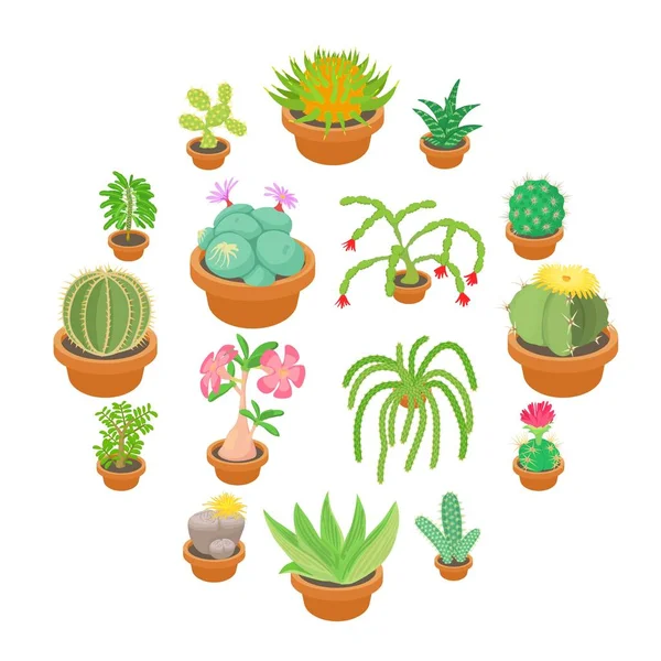 Conjunto de iconos de cactus verdes, estilo de dibujos animados — Vector de stock