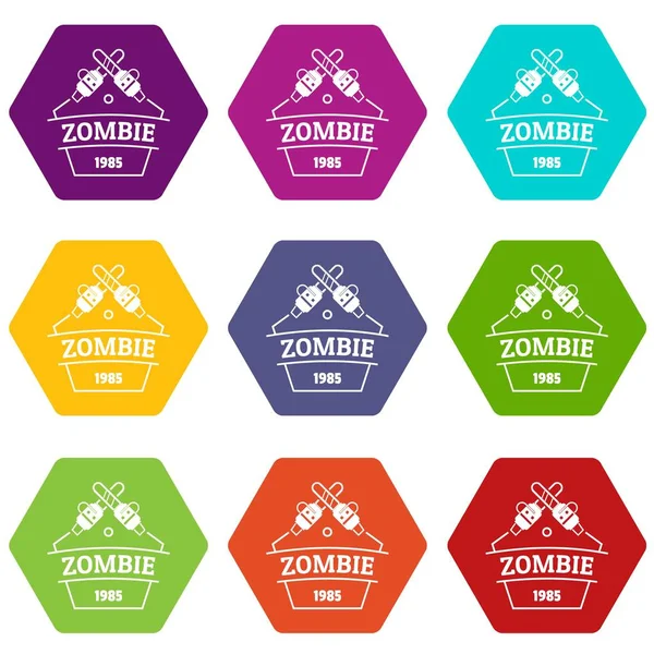 Icônes d'attaque zombie ensemble 9 vecteur — Image vectorielle