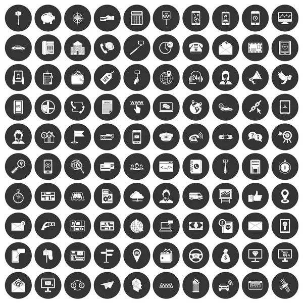 100 smartphone icons set black circle — Stock Vector